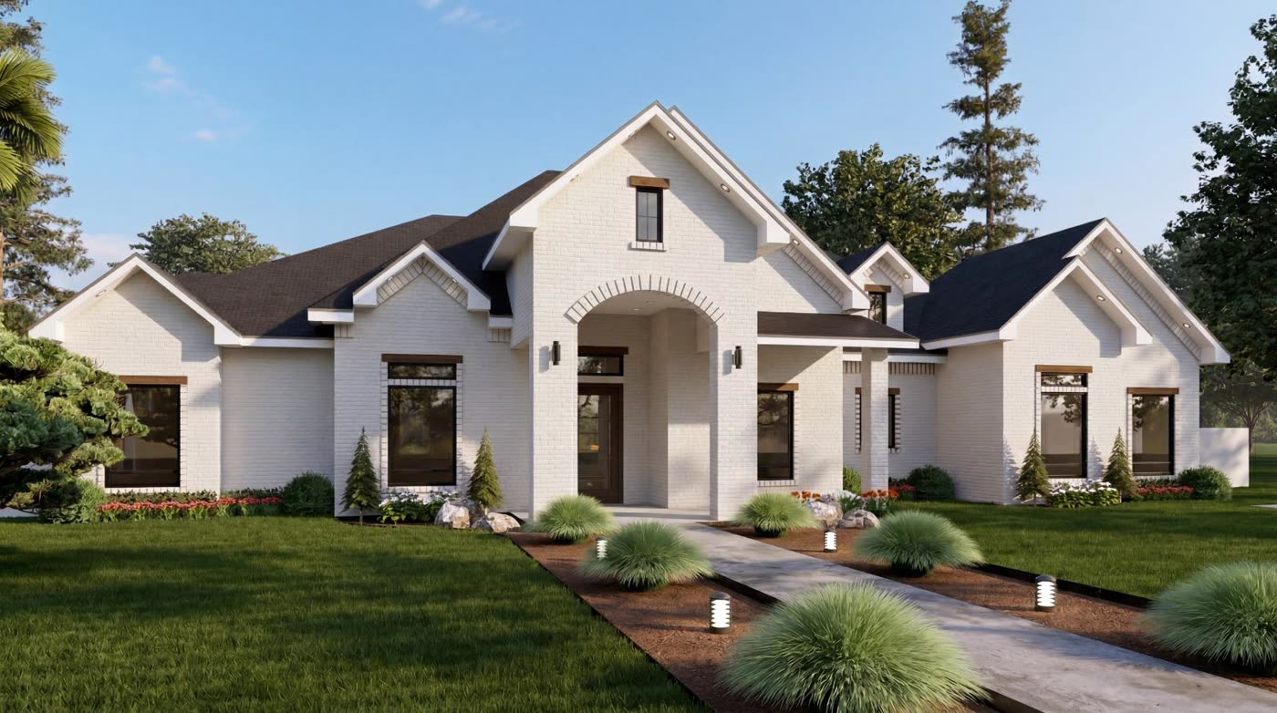 Custom home render by Kratos Construction &mdash; architectural elevation, McAllen TX
