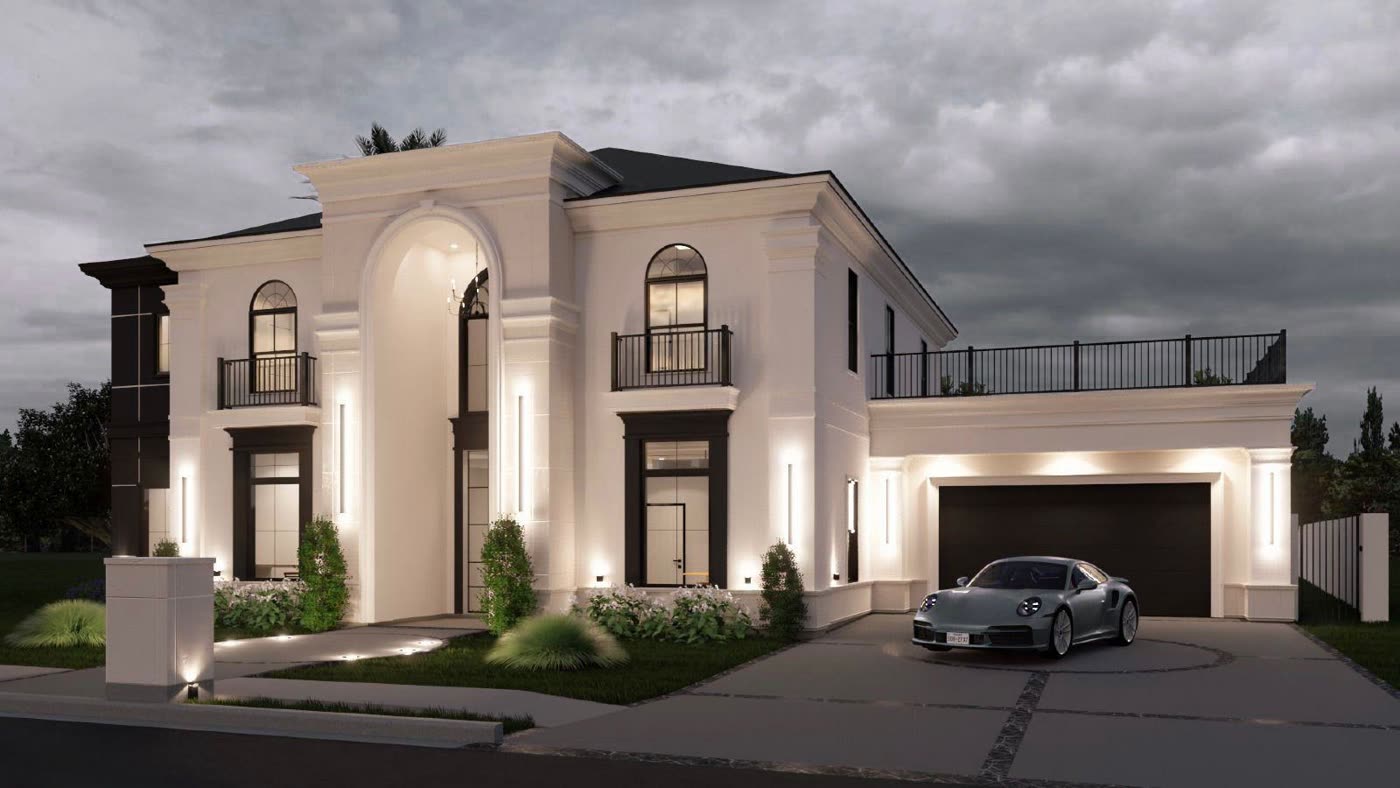 Custom home interior &mdash; dining and living space by Kratos Construction